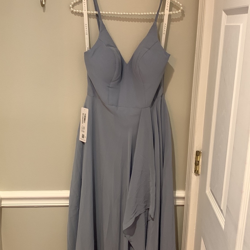 Azazie Dusty Blue Collette Bridesmaids Dress A4 size 4 Worn Once - Picture 6 of 7